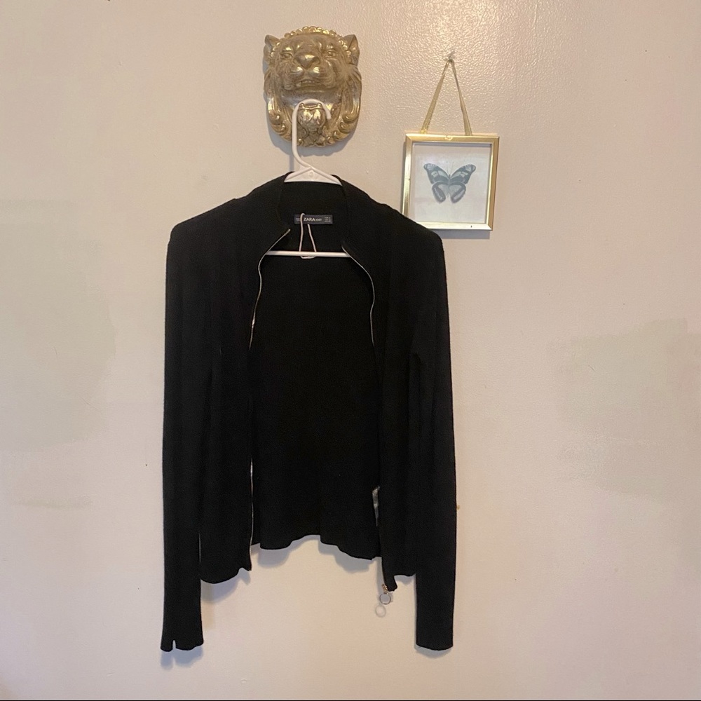 Zara Black Knit Knitwear Thin Zip Up Sweater Women’s Sz S